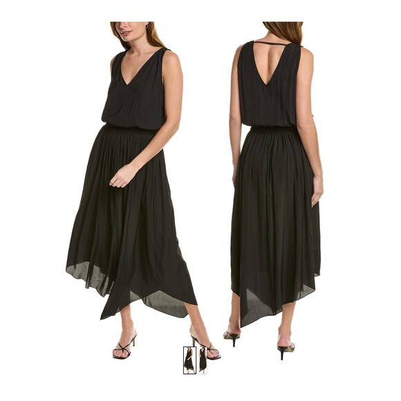 RAMY BROOK Glaimi Asymmetrical Midi Dress Women's Size XS NWT Black Satin LBD - Picture 9 of 9